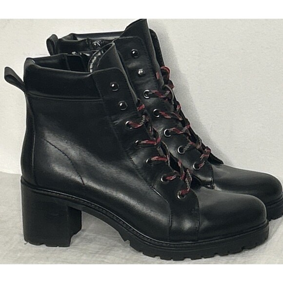 Vince Camuto Gaviana Boots Womens 9 Black Leather Lace-Up Ankle block heel Chunk - Picture 1 of 7